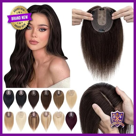 Human Hair Topper 6 Inch Silk Base Clip In Hairpiece Adds Volume No Bangs main image 2